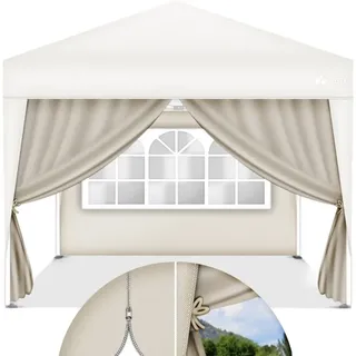 2x Seitenwand Beige Für Pavillon 3x3m & 3x6m Faltpavillon Seitenteile Wasserabweisend Seitenfenster & Reißverschluss Seitenwände Für Gartenzelt Partyzelt - Tillvex
