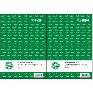 SIGEL KA518 Kassenbericht/Bestandsrechnung A5, 50 Blatt, aus nachhaltigem Papier (Packung mit 2)