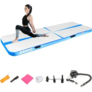 CCLIFE Air Tracking Matte Airtrack 3m Turnmatte Aufblasbar klappbar mit Elektrischer Luftpumpe Yogamatte Tumbling Matten Trainingsmatte 10cm Blau - Blau