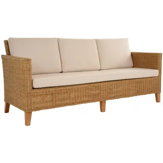 Edles Wohnzimmer Rattan-Sofa 3-Sitzer Liegesofa aus echtem Rattan (Honig-Dunkel)