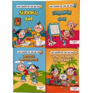 4er-Set Rätselbücher: SUDOKU 4x4, SUDOKO 6x6, Witzige Labyrinthe, Von Punkt zu P