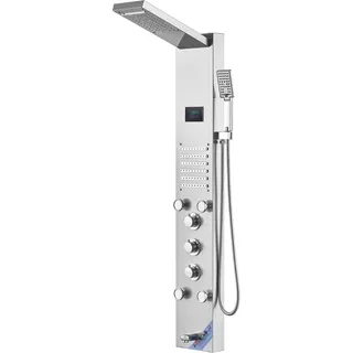Vevor Duschpaneelsystem, 6 Duschmodi, LED- und Bildschirm-Wasserkraft-Duschpaneelturm, Regenfall, Wasserfall, 5 Massagedüsen, Wannenauslauf, Handbrause, wandmontiertes Duschset aus Edelstahl