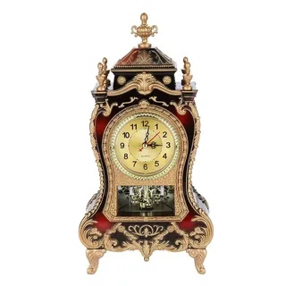 Joyzan Tischwecker, Wanduhr mit Pendel und Glockenspiel, Klassische Vintage-Tischuhr im europäischen Stil, antike Uhr für Zuhause, Wohnzimmer, Schlafzimmer[rotbraun]