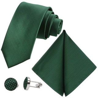 GASSANI Krawatte Hochzeitskrawatte Tuch Festlich Schmal, Karo Herren-Schlips Business (Set, 3-St., Krawattenset, mit Einstecktuch, Manschettenknöpfe) Kariert, Gepunktet, Punkte, Dots, Tupfen, Grid Struktur, Seide-Touch grün|schwarz