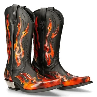 SIULAS PU Leder Stiefel Vintage Western Cowboy Stiefel Stickerei Biker Stiefel Slip auf Freizeitschuhe Spitz Toe Stiefel,Orange,43 - 43 EU