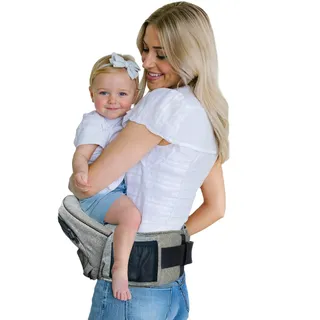 Pandanling - Hüfttrage mit Verlängerung & Baby Hüftsitz - Mom's Choice Award Gewinner, Sicherheitsgeprüfte Hüfttrage, Ergonomische Tragehilfe für Neugeborene & Kleinkinder 3-20 kg (Grau)