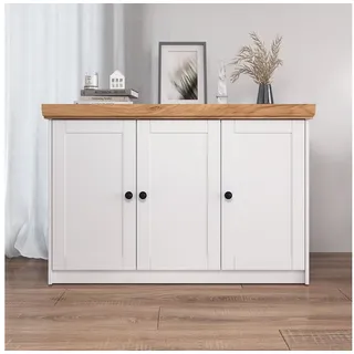 Homestyle4u Sideboard 134,6 x 82 x 41,8 cm Weiß / Eiche