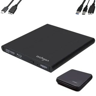 Archgon, Style UHD Externer 4K-Ultra HD BD DVD Player, Blu-ray BDXL Brenner extern für PC, Mac Laptop USB 3.0 / -C, M-Disk, Schutzbox, externes CD, BluRay Laufwerk, Alu schwarz