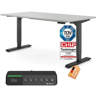 Ergotopia Desktopia Pro X Elektrisch höhenverstellbarer Schreibtisch, Ergonomischer Stehtisch für Büro oder Home Office (Grau, Gestell Schwarz, 180 x 80 cm)