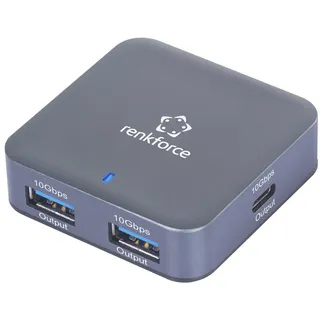 Renkforce RF-6416462 USB-Hub 2+2 Port USB-A, USB-C® USB 3.2 Gen2 10 GBit/s mit Aluminiumgehäuse, mit USB-C® Stecker