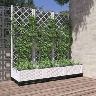 Refined Blumenkübel Pflanzkasten Blumentopf Blumenkasten Rankhilfe Spalier Gartenspalier Pflanzkübel mit Rankgitter Weiß 120x40x121,5 cm PP