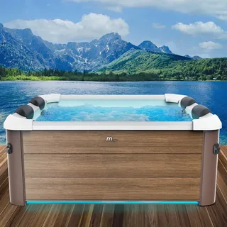 BRAST Whirlpool MSpa Oslo Amber mit Fester Außenwand | LED-Beleuchtung in 20 Farben für 6 Personen | 160x160x65cm | 120 Massagedüsen | Ganzjähriger Einsatz Winterfest | In & Outdoor Pool