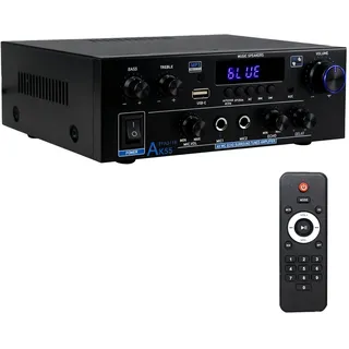 AK55 HiFi Verstärker Mini Bluetooth 5.0 Stereo Amplifier 2.0 Kanäle 70W X 2 Audio Verstärker Receiver, Digital Endstufe Endverstärker mit FM-Radio, Fernbedienung, Opt/AUX/RCA/USB/MIC/BT
