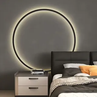 AstrizLamp LED Ring Wandleuchte Innen Wandleuchte Kreis 80cm Schwarz Große Indirekte Beleuchtung Wand Licht Dimmbar mit Stecker USB Wohnzimmer Runde Wandlampe für Hintergrund Deko Büro Flur Geschäft