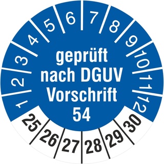 100 Prüfetiketten geprüft DGUV Information Vorschrift 54 Winden 30 mm 2025-2030 Prüfplaketten