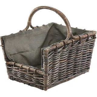 Kobolo Kaminholzkorb Holztrage Holzkorb für Kaminholz -Rattan- mit abnehmbaren dunklem Stoff