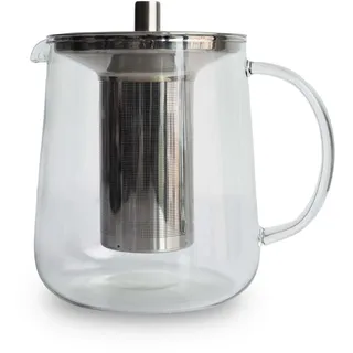 TRINKBASIS Glasteekanne 1L, Teekanne Glas handgefertigt, Borosilikat hitzebeständig, herausnehmbares langes Edelstahl Sieb rostfrei und hochwertigem Deckel, 3-teilig, für losen Tee, für 4-8 Tassen