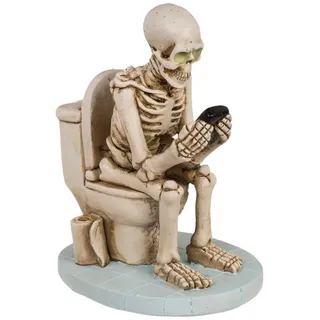 Out of the Blue Skelett mit Handy auf Toilette Dekofigur - Halloween Deko Figur aus Polyresin
