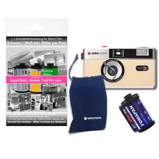 AgfaPhoto analoge 35mm Foto Kamera im Komplettset : Film + Batterie + Entwickungset für bis zu 36 Schwarz Weiß/Bilder (per Post)