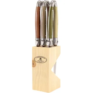 KOM Amsterdam 7103 6 Steakmesser mit Wellenschliff in Messerblock Holz laguiole, Mineral Mix