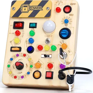 EchoToys Montessori Spielzeug Busy Board ab 1 Jahr Activity Board aus Holz | Motorikspielzeug mit, 13 Schaltern 24 LED-Leuchten, Lernspielzeug für Kinder 1-3 Jahre Baby Spielzeug, Geschenk