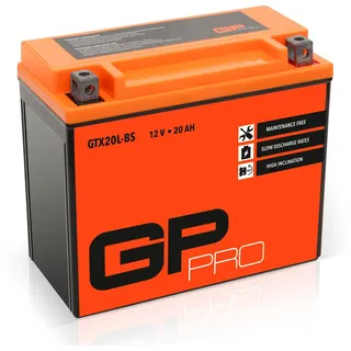 GP-PRO GTX20L-BS 12V 20Ah GEL-Batterie (Kompatibel mit YTX20L-BS / YTX20HL-BS) (Wartungsfrei & Versiegelt) Akkumulator Motorrad Motorradbatterie