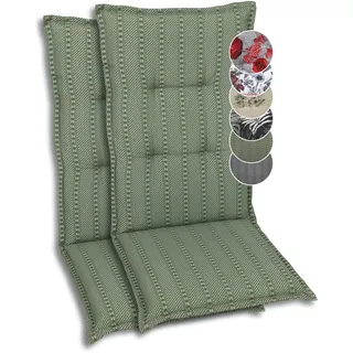 GO-DE Textil Bequeme und attraktive Polsterauflagen für Hochlehner-Gartenstühle (2er-Set, Streifen Grün, Hochlehner)