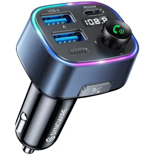 Syncwire FM Transmitter Auto Bluetooth 5.4 48W (PD 36W & 12W) Bluetooth Adapter Auto mit [Lichtschalter] [HiFi-Bass-Sound] [Schnellladen] Freisprecheinrichtung Autoladegerät Zigarettenanzünder