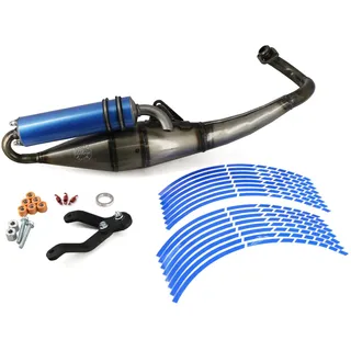 Leovince TT Sport Auspuff mit Area1 Schalldämpfer Blau passend für 50ccm 2Takt Piaggio TPH Zip NRG mc2 mc3 Power Liberty Free Aprilia SR 50 R Racing Sport Street Sportcity + Gratis Felgenaufkleber