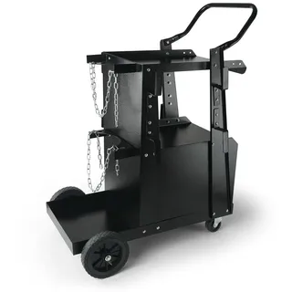 Vevor Schweißwagen 2 Ablageflächen mit Abschließbarem Schrank Schweißmobil Max. 120kg Schweßgeräte Wagen mit 2 Gasflaschenhalterung Ideal für Handschweißen Schutzgasschweißen Argon-lichtbogenschweißen