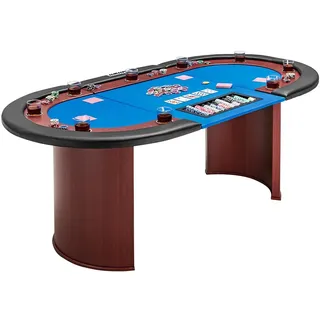 MUWO Pokertisch für 10 Spieler mit Dealerbereich und Abnehmbarer Chipablage (500 Chips), Getränkehaltern aus Edelstahl, gepolsterter Armlehne und Filzoberfläche (Blau)
