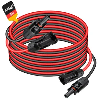 Rhein Beleuchtung Solarmodul Solarkabel, Verlängerungskabel mit Solarstecker (rot/schwarz, 6 mm), 0 W, Hochreiner Kupferkern und PPE-Material, (Set, 1-St., Geeignet für den Innen- und Außenbereich), IP67 wasserdicht, alterungsbeständig, für Solarmodul-Panelsf rot|schwarz