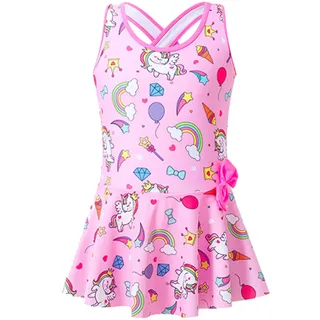 MZSYLK Bademode Mädchen Einteiliger Schwimmkostüm Einhorn Süß Kinder Badeanzug Dicker Riemen, Rosa, 4-5 Jahre/L