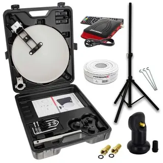 PremiumX Camping SAT Anlage Satellitenschüssel TV Receiver Single LNB 10m Kabel F-Stecker im Koffer Camp Stativ
