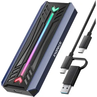 Inateck RGB M.2 NVMe SATA SSD Gehäuse 10 Gbps, USB 3.2 Gen 2 Gehäuse unterstützt UASP Trim für NVME/SATA SSDs 2230/2242/2260/2280(M Key), werkzeuglose Installation (bis zu 4TB), FE2024 SSD-Gehäuse Schwarz, Grau