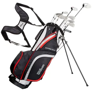 Wilson Anfänger-Amazon Exclusive Komplettsatz, 10 Golfschläger mit Carrybag, Herren, Rechtshand, Stretch XL, schwarz/grau/rot, WGG157548