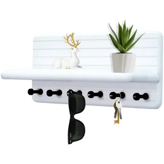 Jemyxhw Schlüsselbrett mit Ablage und 6 Haken, Schlüsselbrett Holz, Schlüsselhalter Schlüsselkasten Weiß Schlüsselboard für Eingangsbereich, Flur, Küche (Weiß)