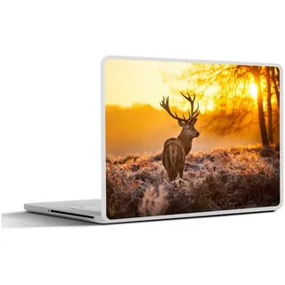 MuchoWow Laptop-Aufkleber Hirsche - Tiere - Sonnenuntergang - Winter - Heidekraut - Natur, (1tlg), Aufkleber Geeignet für Laptops, Schutz vor Kratzern, Sticker, 32x23 cm bunt Ø 39.94 cm x 32.5 cm x 23.5 cm