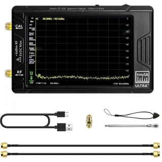 HamGeek New TinySA ULTRA+ ZS-406 Spektrumanalysator 100kHz-5,4GHz, Handheld Frequenzanalysator Signal Generator mit 4inch Display, 32GB Speicherkarte und integrierter 5000 mAh Akku