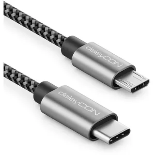deleyCON 1m USB C auf Micro USB Kabel Adapter Ladekabel Datenkabel - Für Handy Smartphone Tablet Kamera Ladegerät Notebook usw. - Schwarz