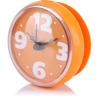 Duschuhr, Wandfenster Spiegel Sauguhr, Rundes Gesicht Arabisch Digitales Zifferblatt Badezimmer Dusche Uhr, Wohnküche Zubehör(Orange)