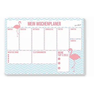 younikat 1 Schreibtischunterlage - Wochenplaner Flamingo-Motiv - dv002 | DIN A3, 40 Blatt, Papier blau für Mädchen Kinder zum Abreißen Beschreiben, 80 g/m2 Offset-Papier, Holz-frei