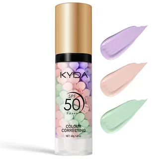 KYDA Farbkorrektierendes Face Primer, SPF 50 PA+++, Feuchtigkeitsspendende Make-up-Primer, Ein Schritt Aufhellende Primer für gleichmäßigen Hautton, Öl Control Skin Corrector