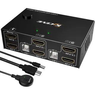 Dual Monitor KVM Switch HDMI 2 Port 4K@30Hz, MLEEDA KVM Switch 2 Monitore für 2 Computer teilen sich 2 Monitore und 4 USB 2.0 Hub, Desktop Controller und USB HDMI Kabel im Lieferumfang enthalten