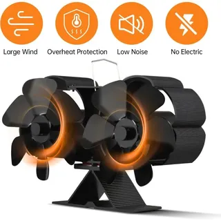 Ofenventilator mit 6 Flügeln – leiser, wärmebetriebener Ventilator für Holz-/Holzbrenner – umweltfreundliche Wärmezirkulation für Kamine [A+++]