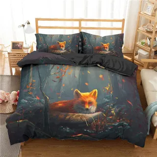 LTHCELE Bettbezug 100% Baumwolle Bettwäsche Mikrofaser 3 teilig 155 x 220 cm Natur Wälder Tiere Fuchs 100% Atmungsaktive Angenehme Mikrofaser Bettwäsche weiche Flauschige Bettbezüge mit Reißverschluss