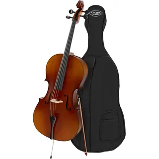 Classic Cantabile Student Cello 4/4 Set inkl. Bogen und Tasche, Hals: Ahorn | Decke: Fichte, gesperrt, Boden und Zargen: Ahorn, Griffbrett: Linde gebeizt, Steg: Ahorn, Hochglanz-lackiert, Größe: 4/4