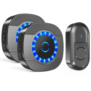 SURFOU Funkklingel, Türklingel Funk Set mit 2 Plug-In Empfänger und 1 Sender, 300m Reichweite Aussen Wasserdicht Haustür Klingel, Funk Türklingel mit LED-Blinken, 5 Lautstärkestufen, 55 Klingeltönen