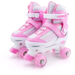 Rollschuhe für Jungen Verstellbare Kinder-Rollschuhe mit leuchtenden Rädern, lustig Leuchtend für Jungen Mädchen, Rollschuhe für Kinder (White pink, Small (28-32 EU))
