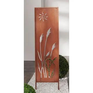Dekoleidenschaft Deko-Schild mit „Schilf“-Ausstanzungen, 117 cm hoch aus Metall mit Rost-Optik, Garten-Paneel, Gartendeko für Draußen, Gartenstecker, Rostschild